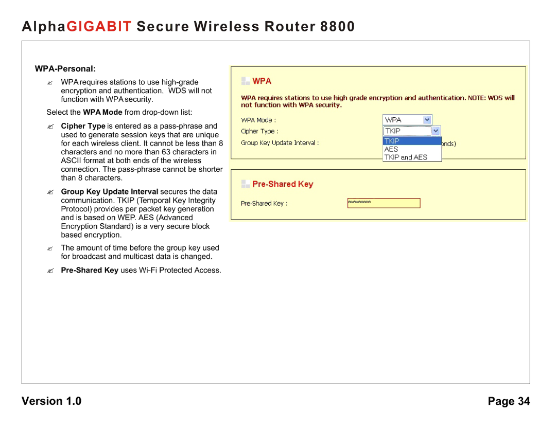 AlphaShield 8800 user manual WPA-Personal 