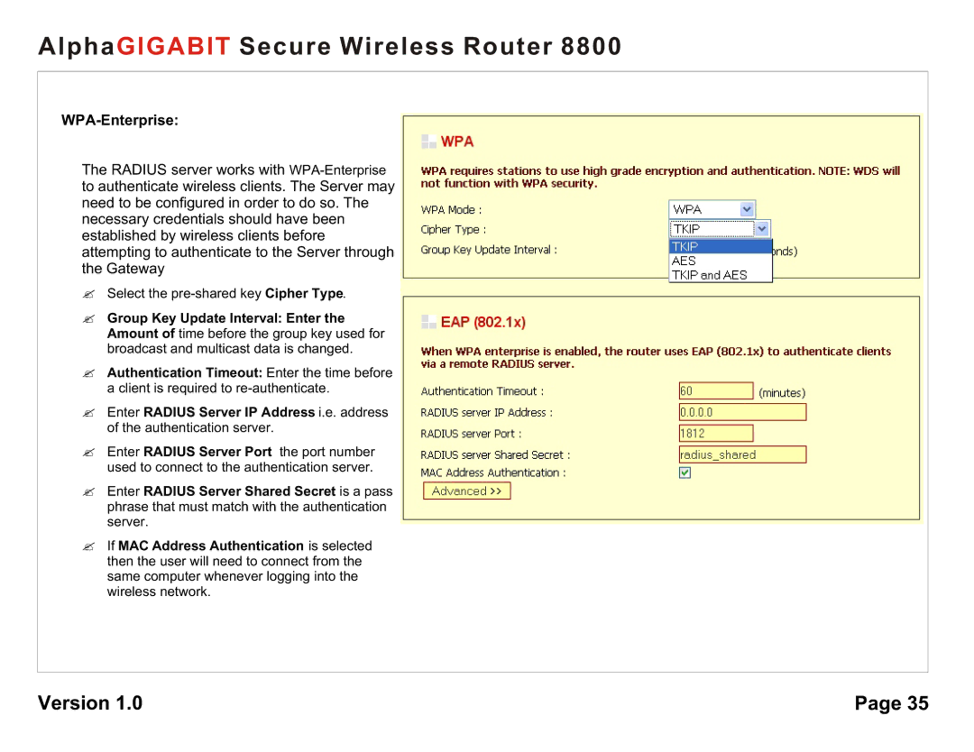 AlphaShield 8800 user manual WPA-Enterprise 