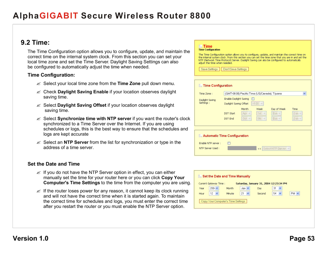 AlphaShield 8800 user manual Time Configuration, Set the Date and Time 