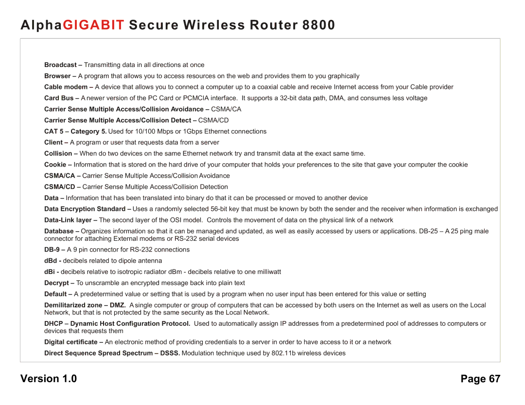 AlphaShield 8800 user manual Carrier Sense Multiple Access/Collision Detect CSMA/CD 