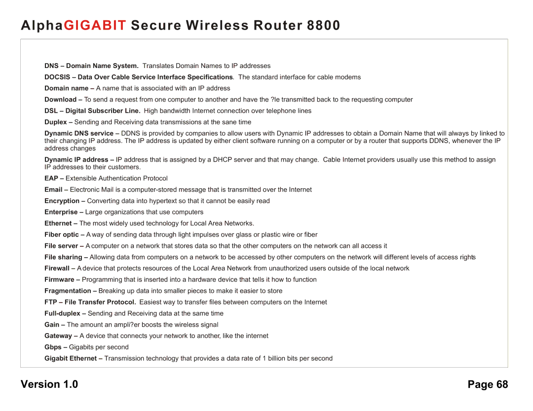 AlphaShield 8800 user manual AlphaGIGABIT Secure Wireless Router 