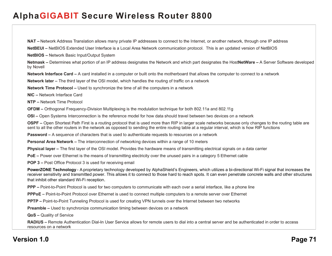 AlphaShield 8800 user manual AlphaGIGABIT Secure Wireless Router 