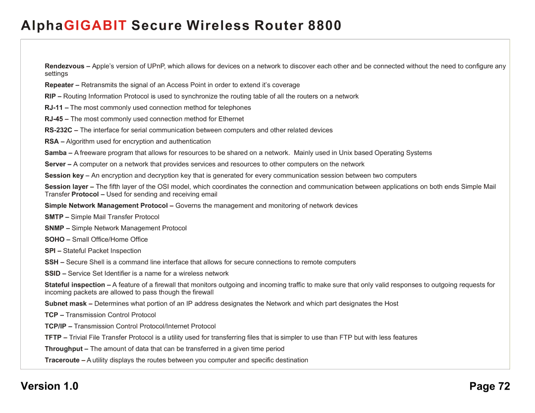 AlphaShield 8800 user manual AlphaGIGABIT Secure Wireless Router 