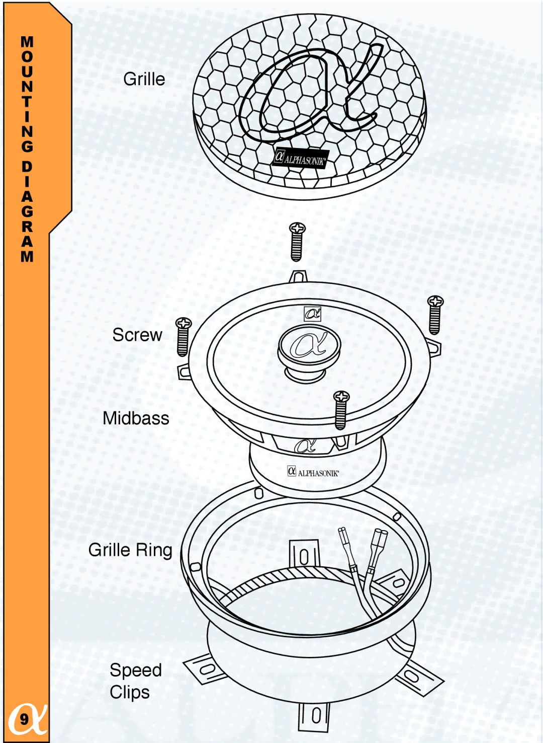 Alphasonik PFZ692E, PFZ693E, PFZ460E, PFZ400E, PFZ680E, PFZ325E Grille Screw Midbass Grille Ring Speed Clips, N T I N G R a M 