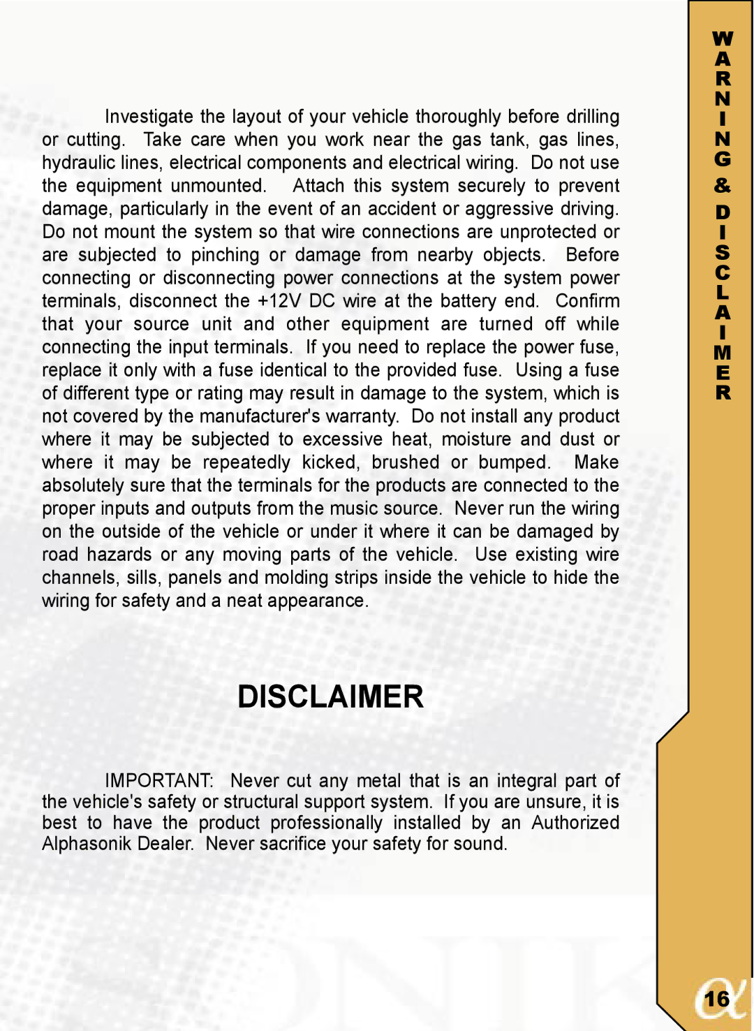 Alphasonik PSW915, PSW912 owner manual Disclaimer 