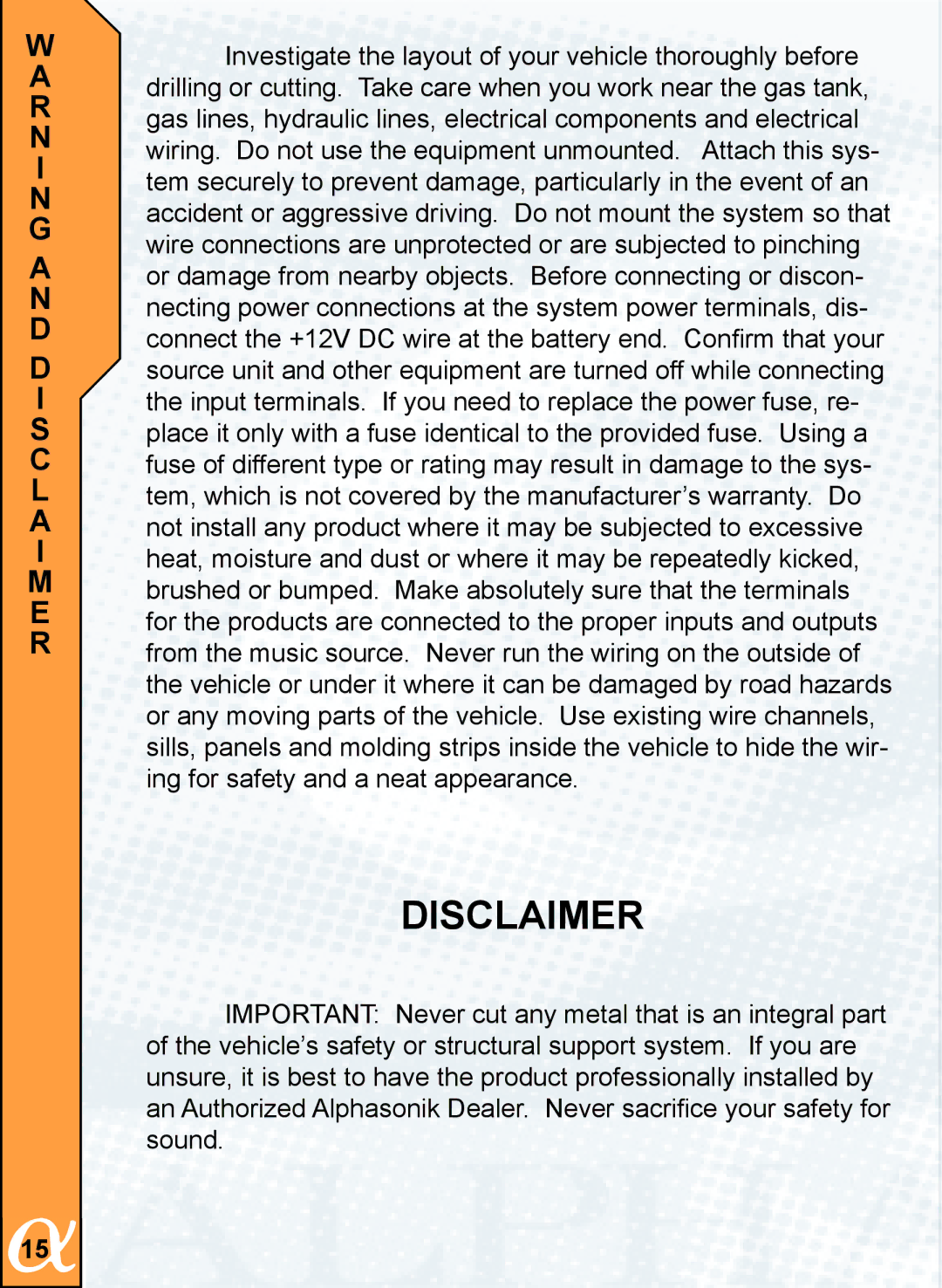 Alphasonik PTZ20TE, PTZ25SE, PTZ25TE owner manual Disclaimer 