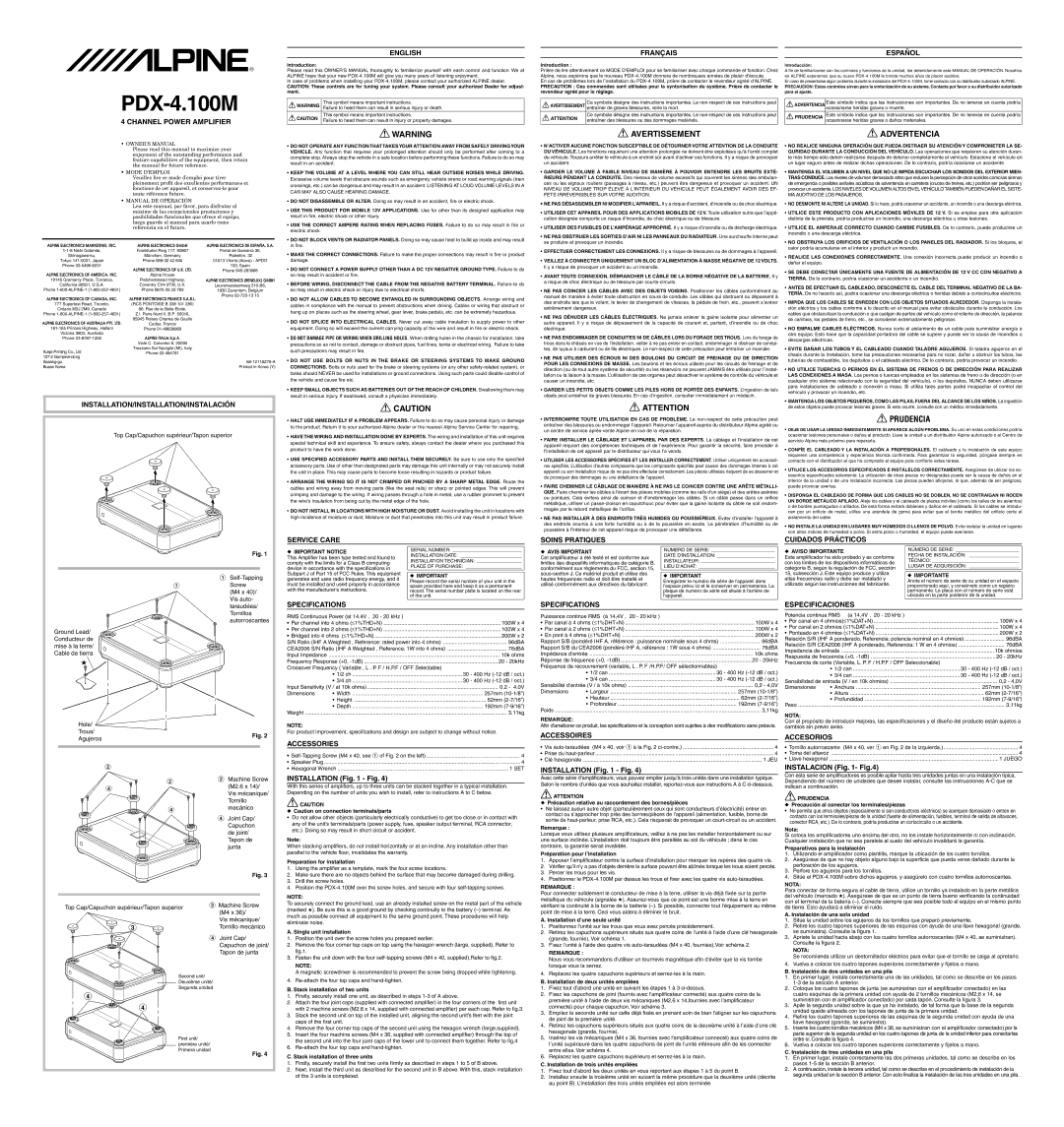 Alpine PDX-4 specifications Preparation for installation, Single unit installation, Stack installation of two units, Nota 