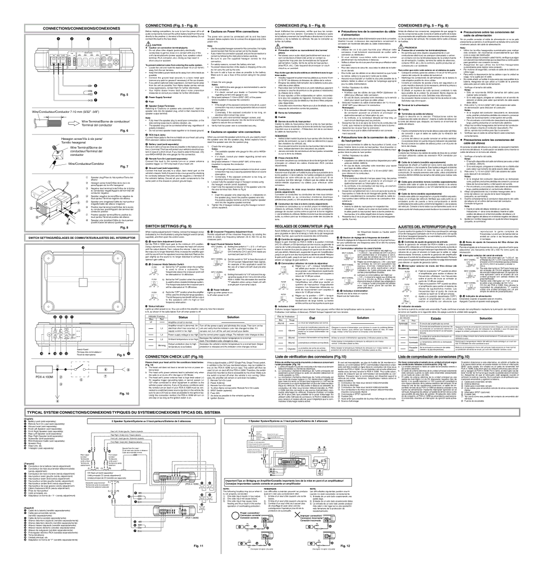 Alpine 100M, PDX-4 specifications Précautions lors de la connexion du câble d’alimentation 