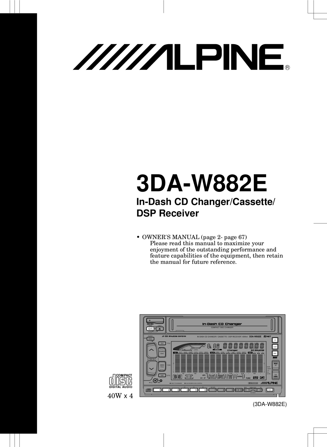 Alpine 3DA-W882E owner manual 