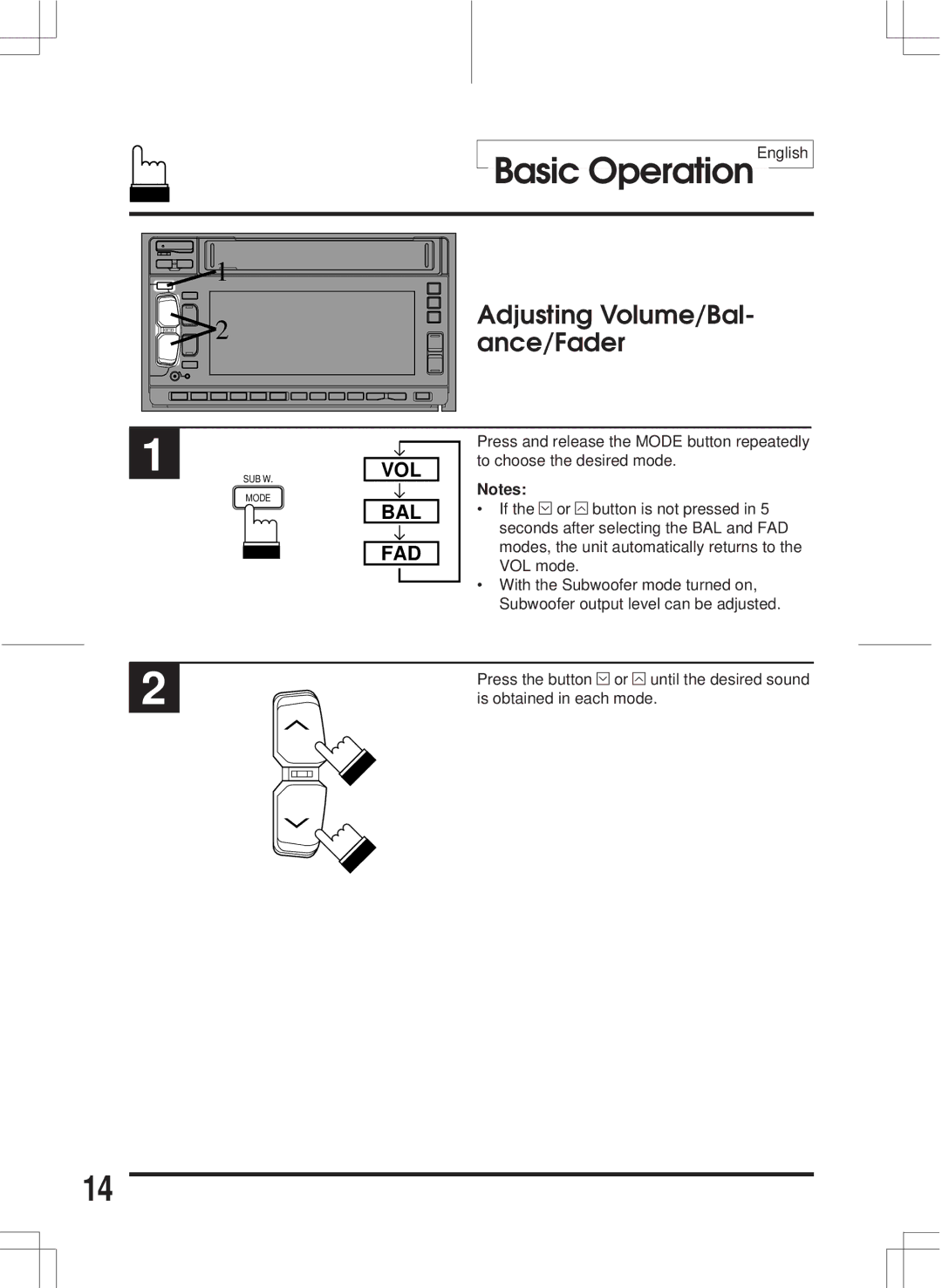 Alpine 3DA-W882E owner manual Adjusting Volume/Bal, Ance/Fader 