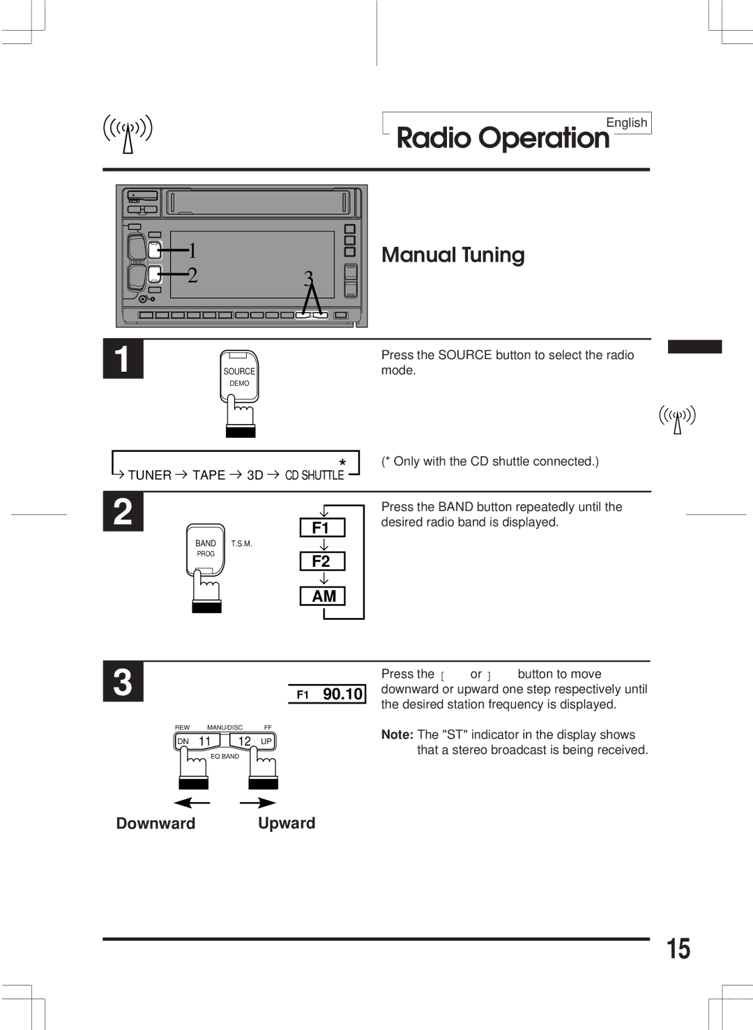 Alpine 3DA-W882E owner manual Radio OperationEnglish, Manual Tuning 