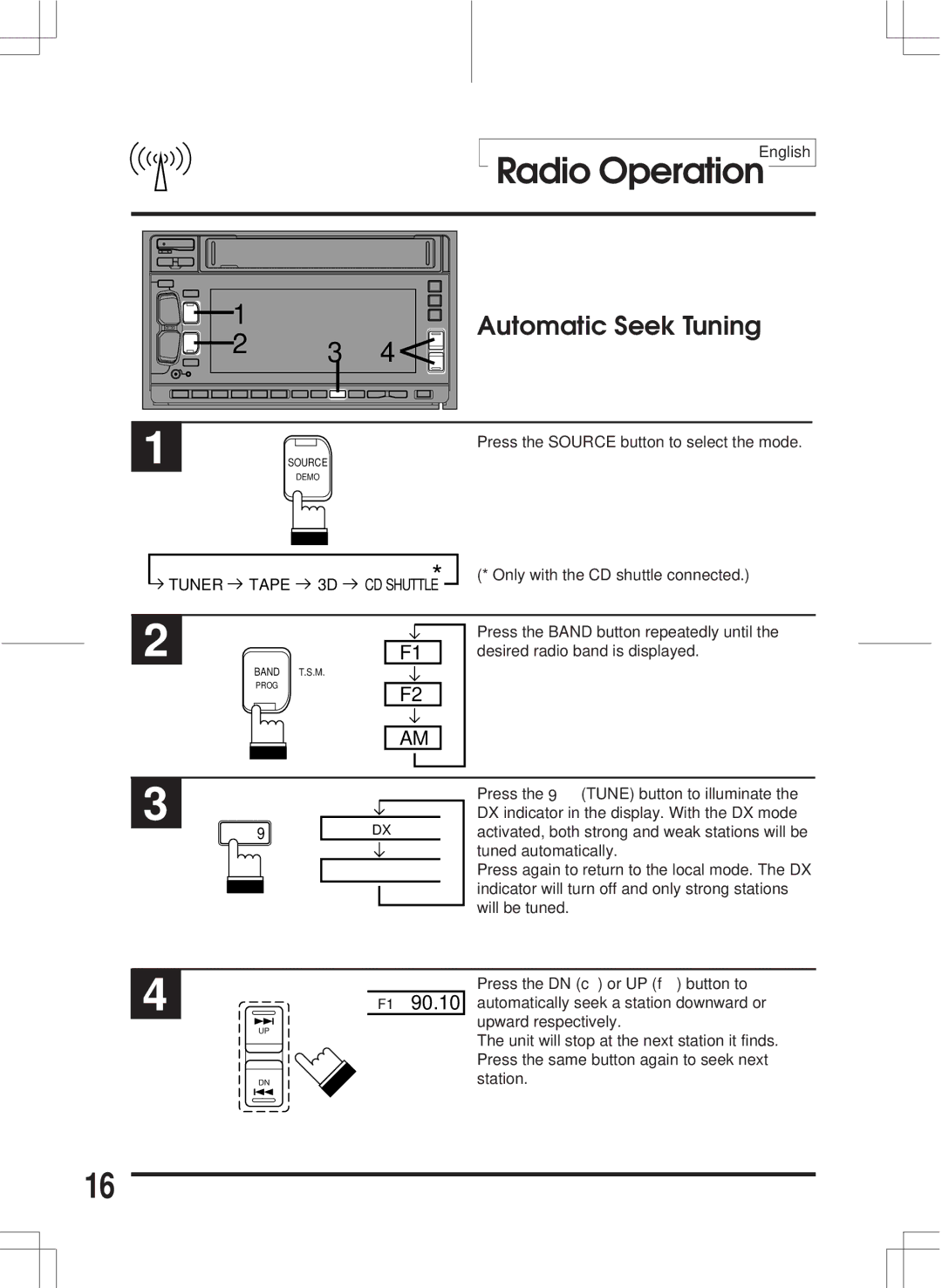 Alpine 3DA-W882E owner manual Automatic Seek Tuning, Tuner Tape 3D CD Shuttle 