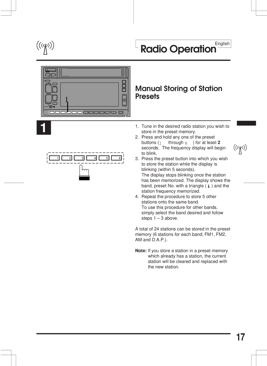 Alpine 3DA-W882E owner manual Manual Storing of Station, Presets 