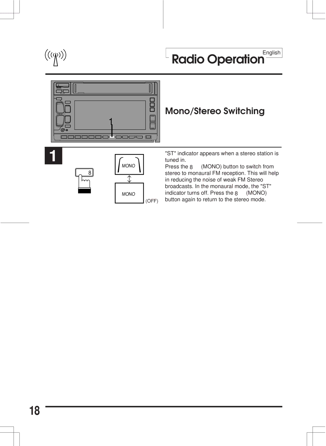 Alpine 3DA-W882E owner manual Mono/Stereo Switching 