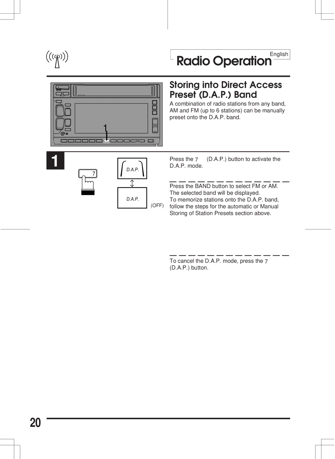 Alpine 3DA-W882E owner manual Storing into Direct Access, Preset D.A.P. Band 