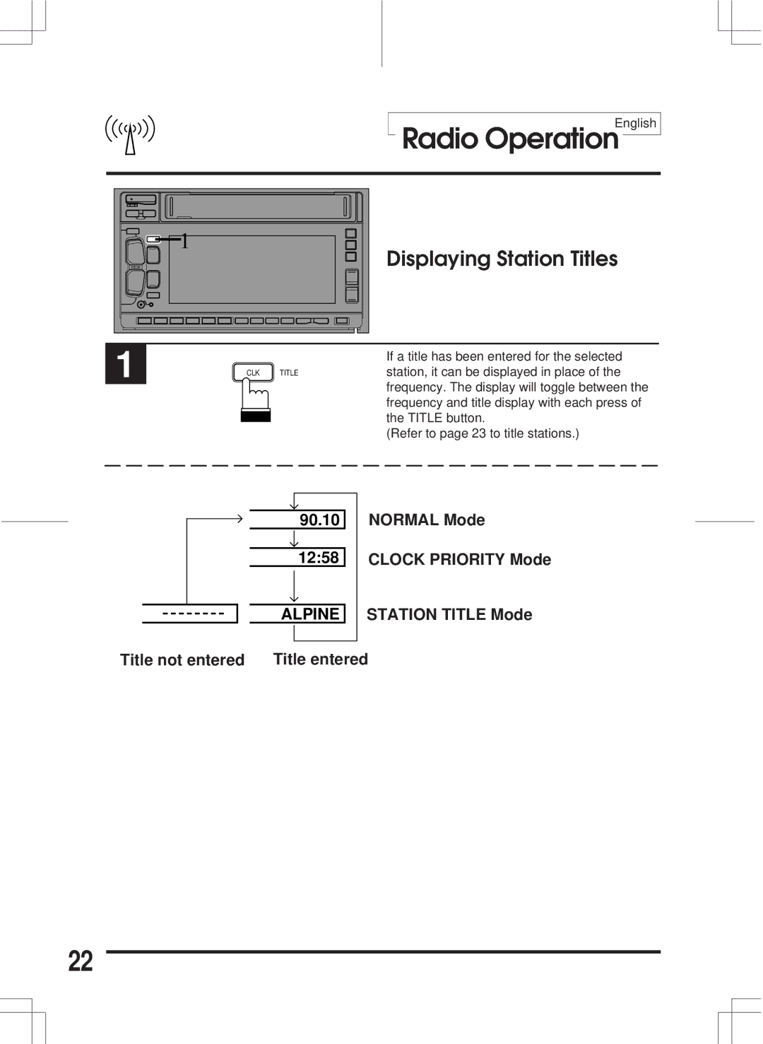 Alpine 3DA-W882E owner manual Displaying Station Titles 