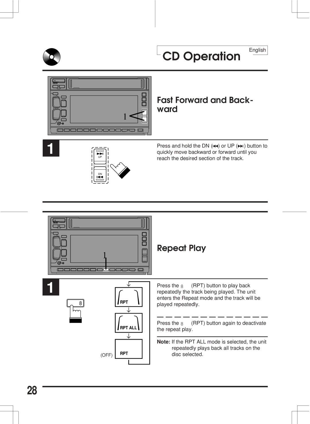 Alpine 3DA-W882E owner manual Fast Forward and Back, Ward, Repeat Play 