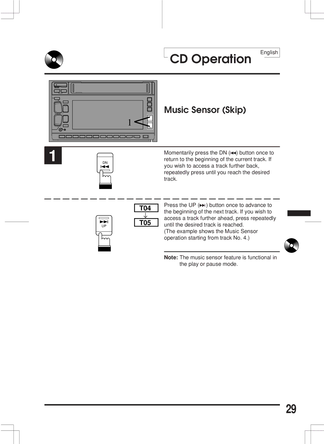 Alpine 3DA-W882E owner manual Music Sensor Skip, T04 T05 