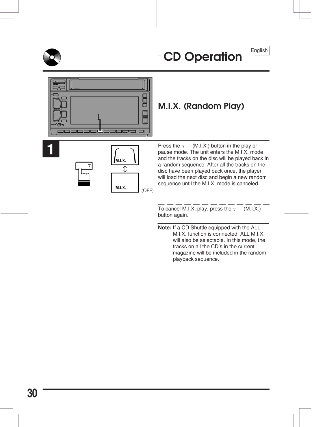 Alpine 3DA-W882E owner manual X. Random Play 