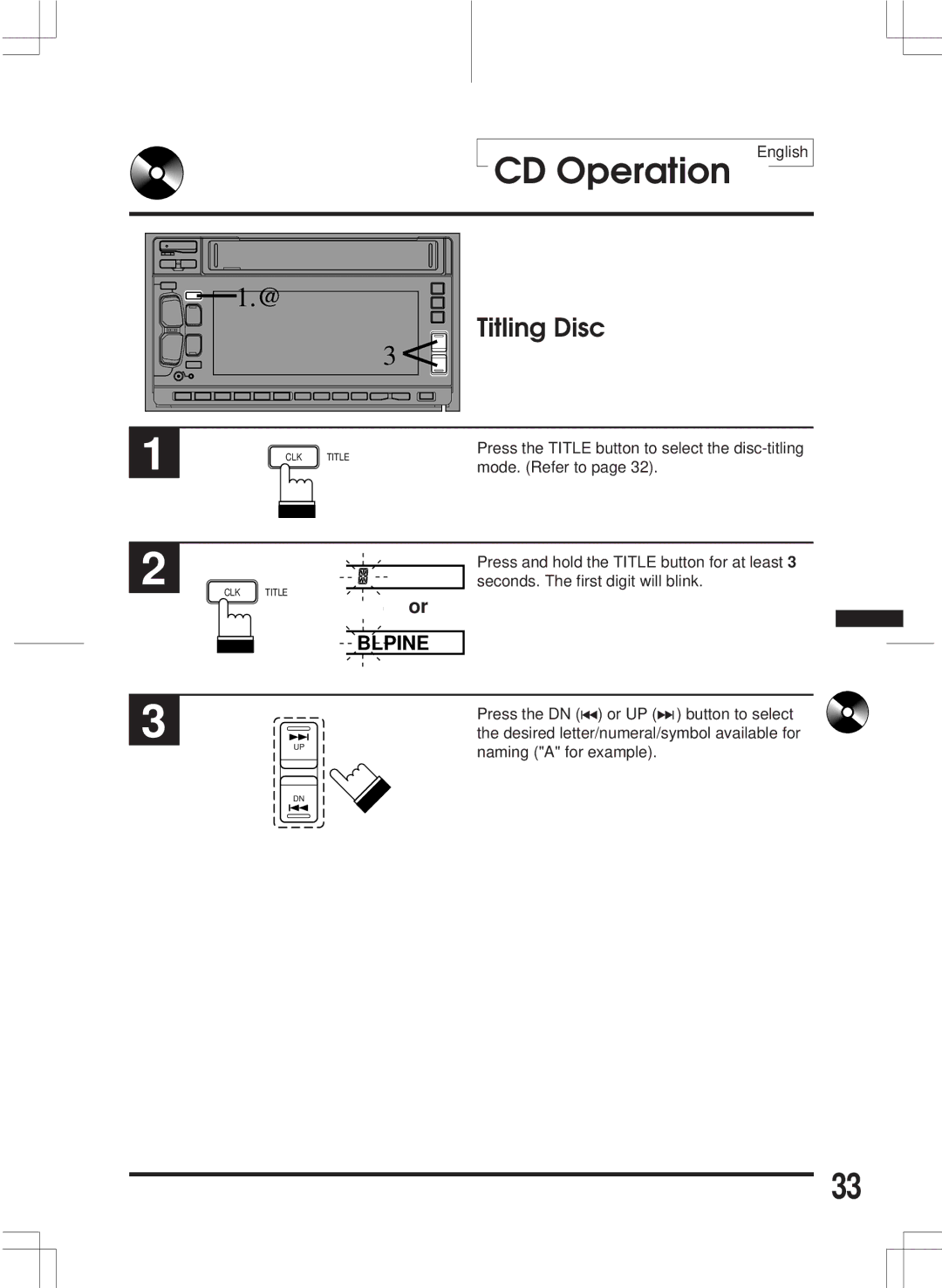 Alpine 3DA-W882E owner manual Titling Disc, Blpine 