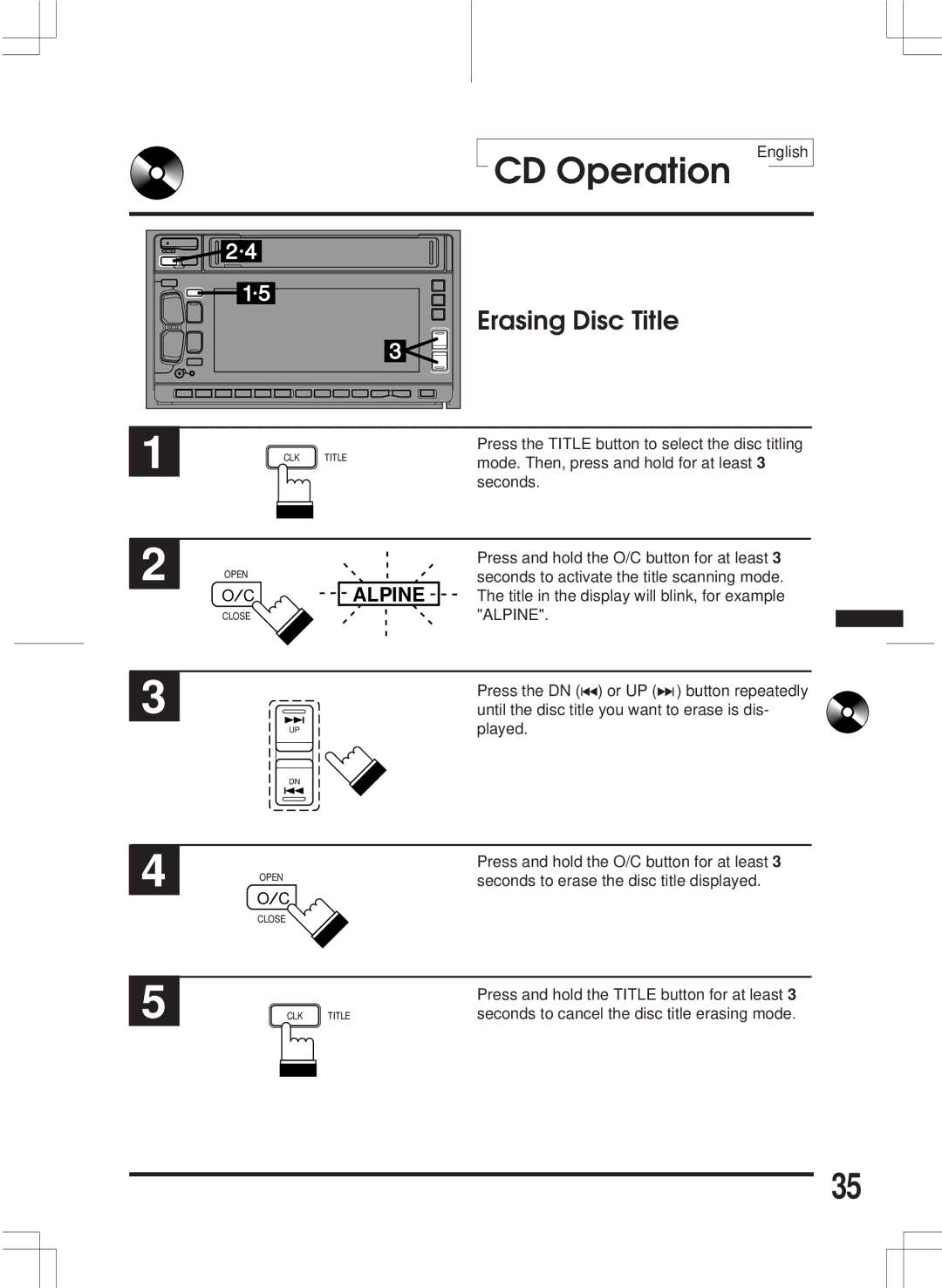 Alpine 3DA-W882E owner manual Erasing Disc Title, Alpine 