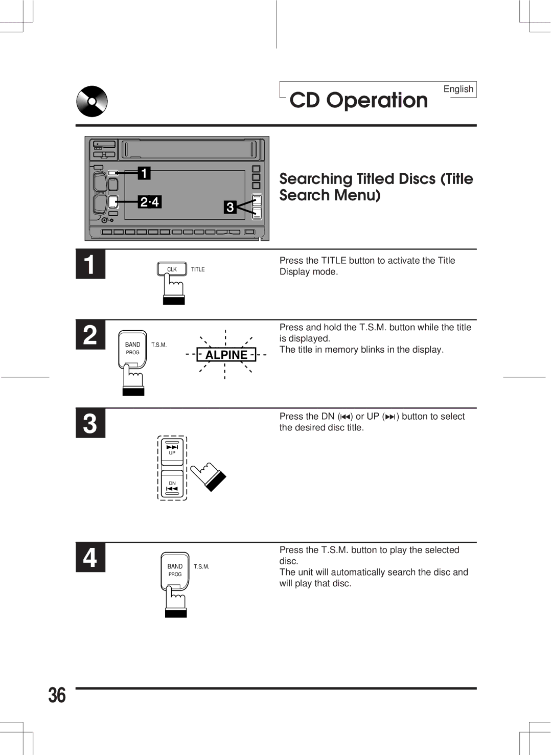 Alpine 3DA-W882E owner manual Searching Titled Discs Title, Search Menu 