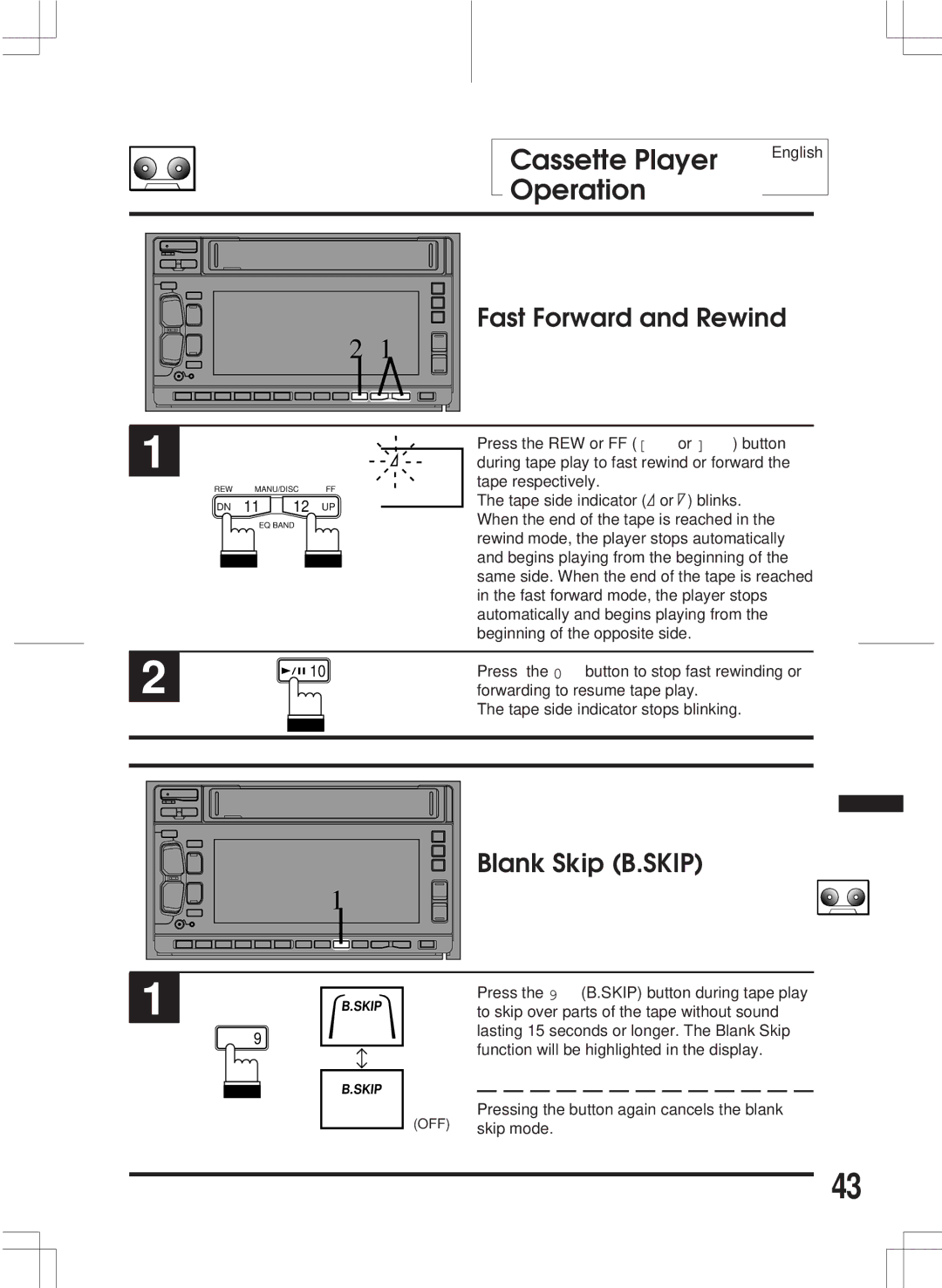 Alpine 3DA-W882E owner manual Fast Forward and Rewind, Blank Skip B.SKIP 