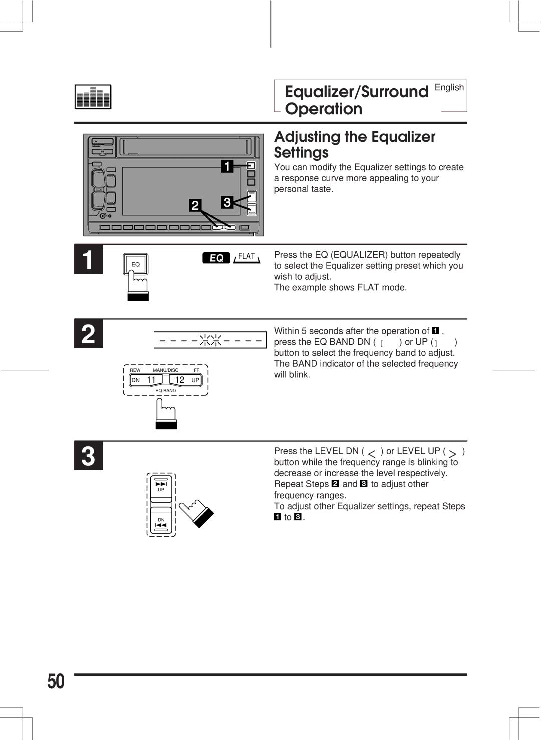 Alpine 3DA-W882E owner manual Adjusting the Equalizer, Settings 