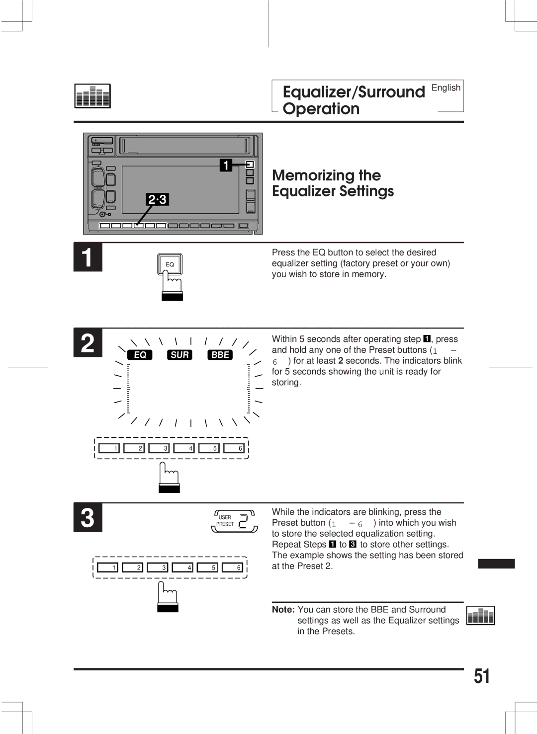 Alpine 3DA-W882E owner manual Memorizing, Equalizer Settings 