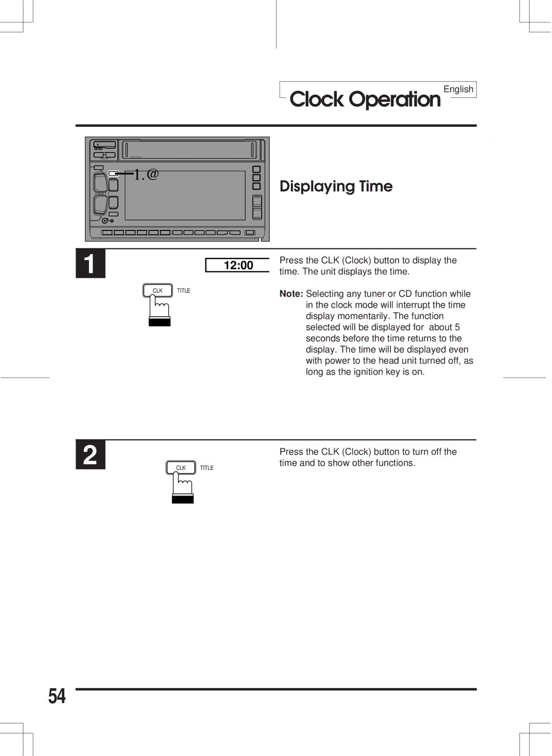 Alpine 3DA-W882E owner manual Clock OperationEnglish, Displaying Time 