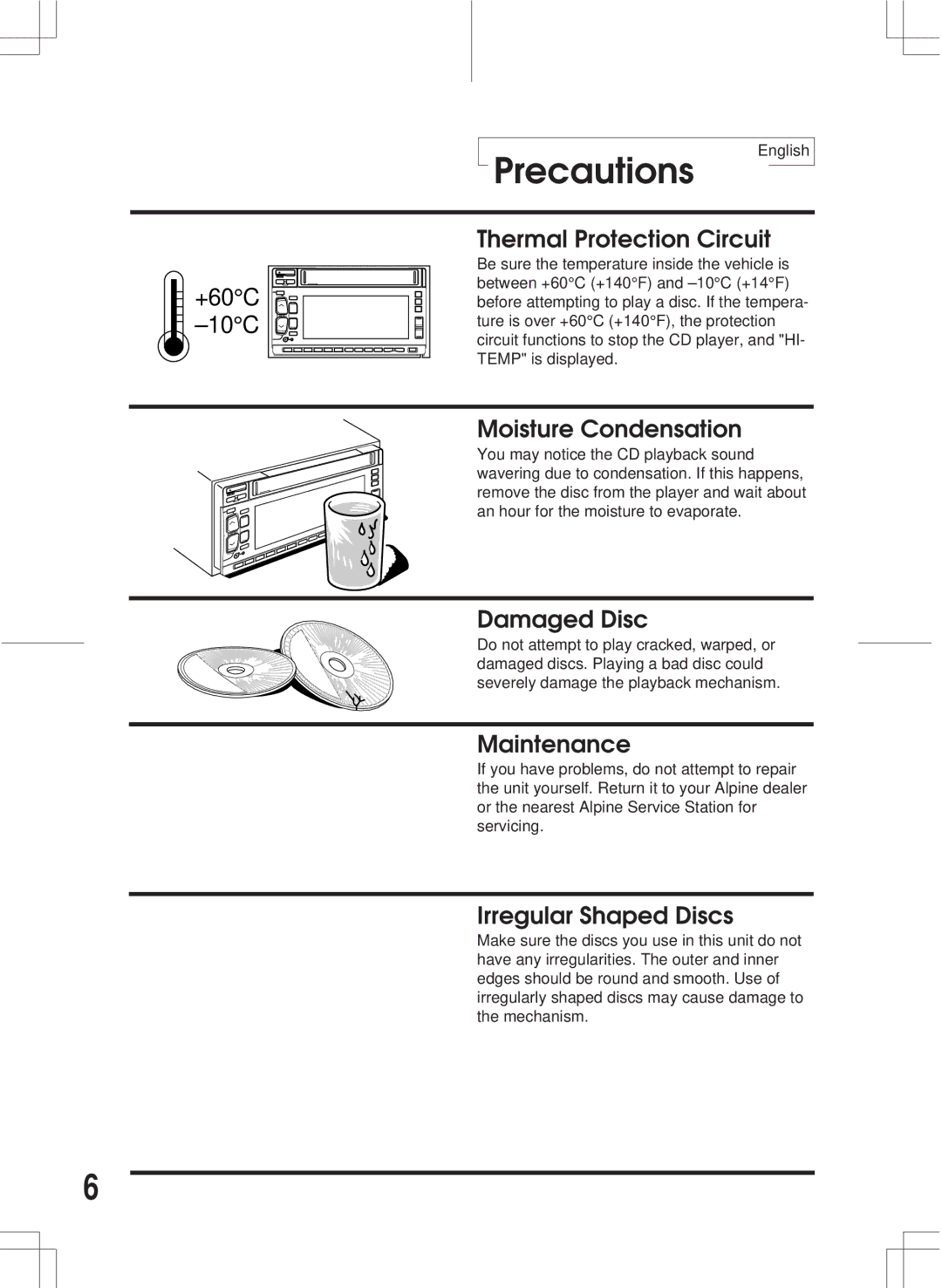 Alpine 3DA-W882E owner manual Precautions, +60C 10C Thermal Protection Circuit 