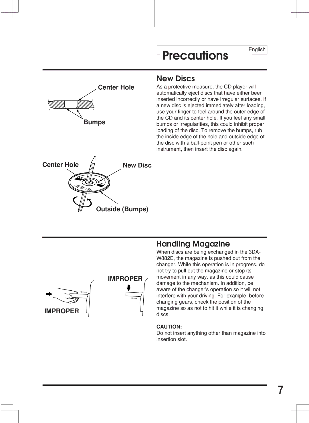 Alpine 3DA-W882E owner manual New Discs, Improper 