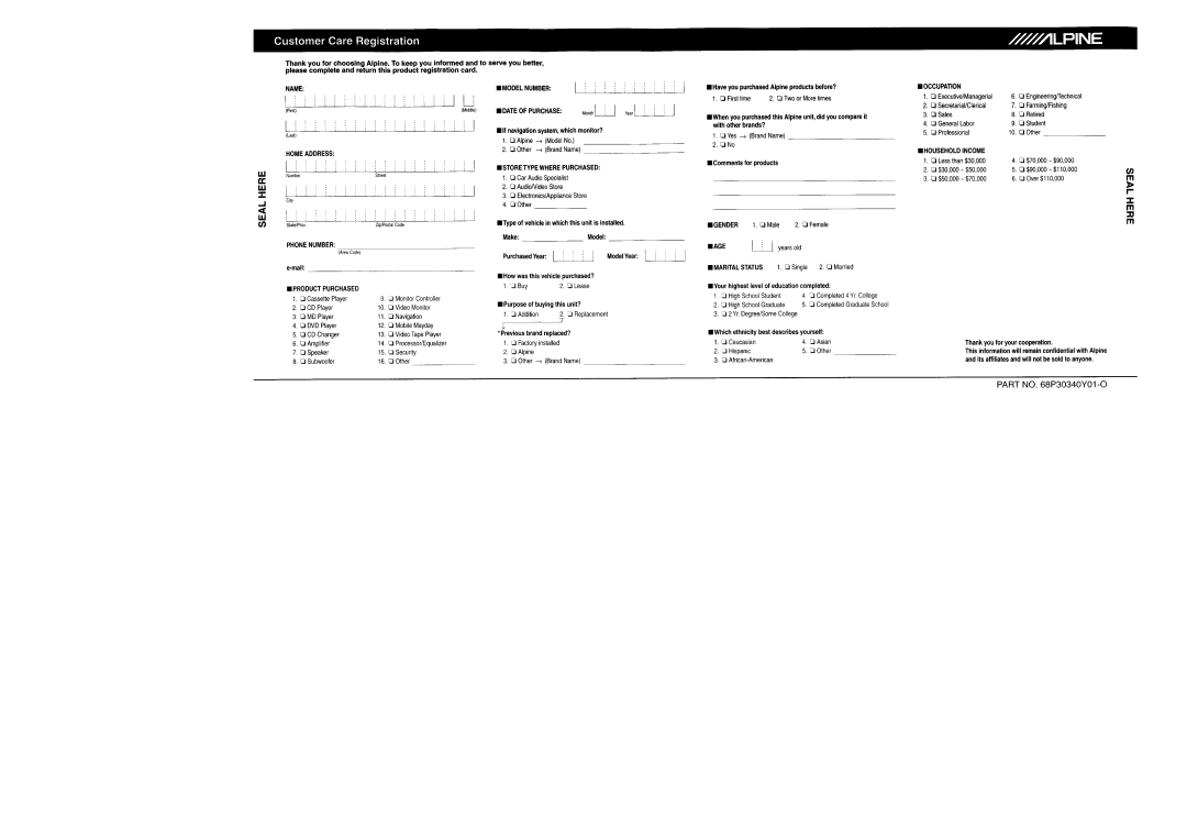 Alpine 500CHA1214 owner manual 