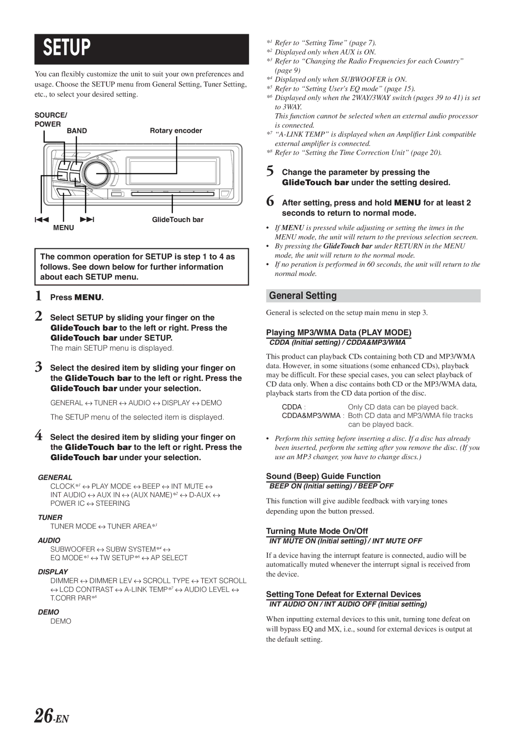 Alpine 68-04123Z09-A owner manual General Setting, 26-EN 