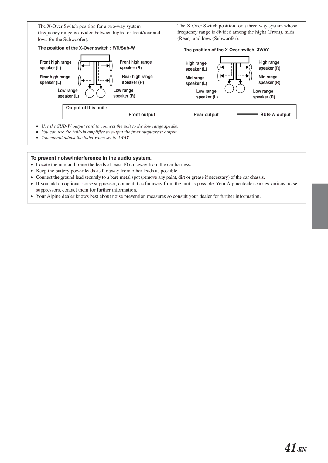 Alpine 68-04123Z09-A owner manual 41-EN, To prevent noise/interference in the audio system 