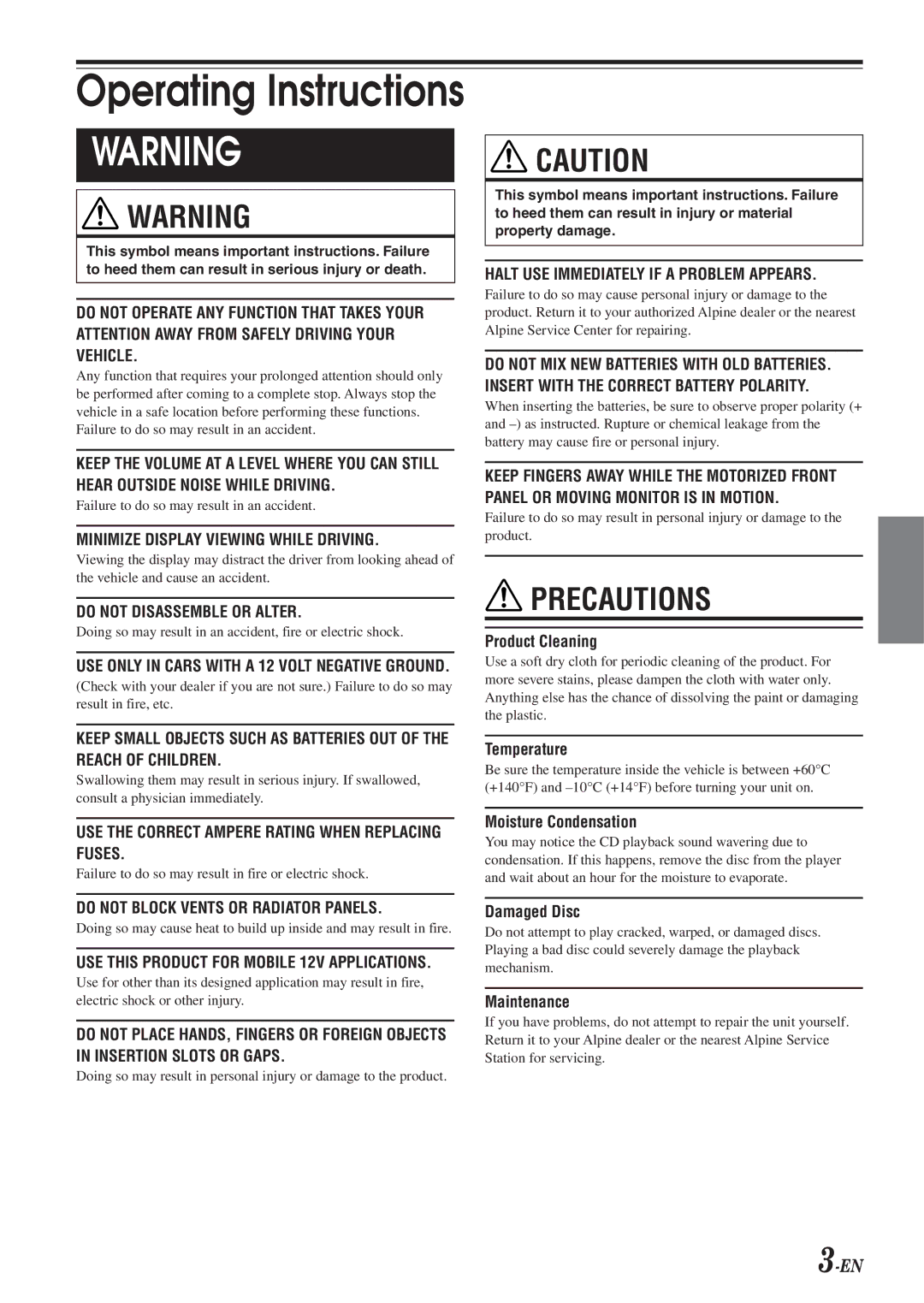 Alpine 68-04123Z09-A owner manual Operating Instructions 