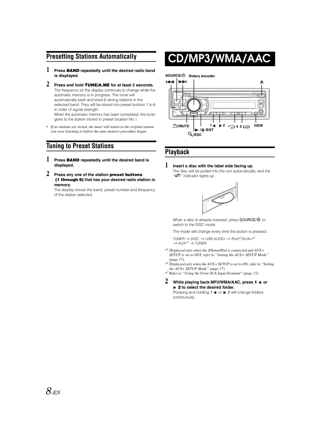 Alpine 68-14470Z98-A owner manual Presetting Stations Automatically, Tuning to Preset Stations, Playback 