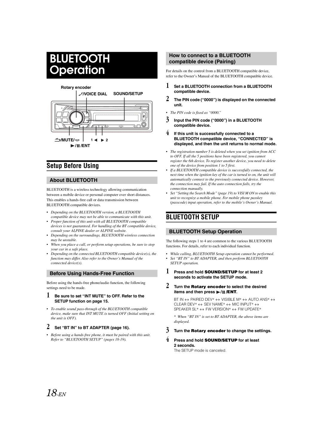 Alpine 68-14470Z98-A owner manual Operation, Setup Before Using 