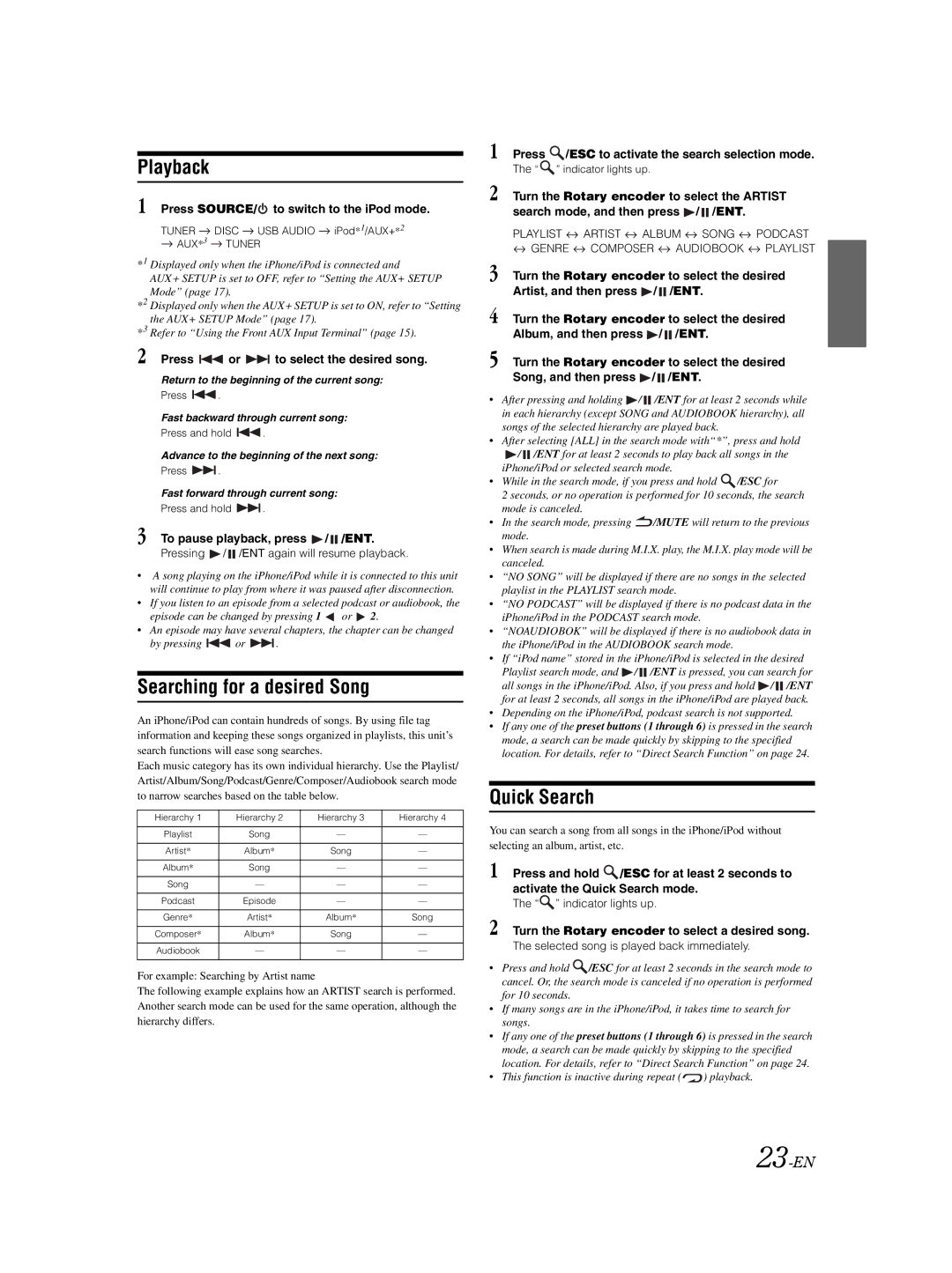 Alpine 68-14470Z98-A owner manual Searching for a desired Song, Press SOURCE/ to switch to the iPod mode 