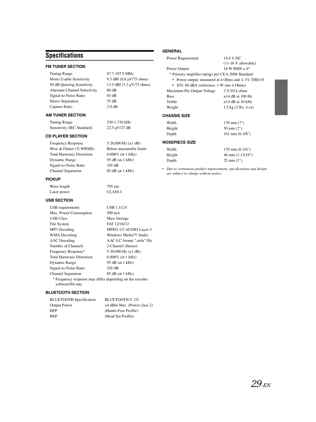 Alpine 68-14470Z98-A owner manual Specifications, FM Tuner Section 