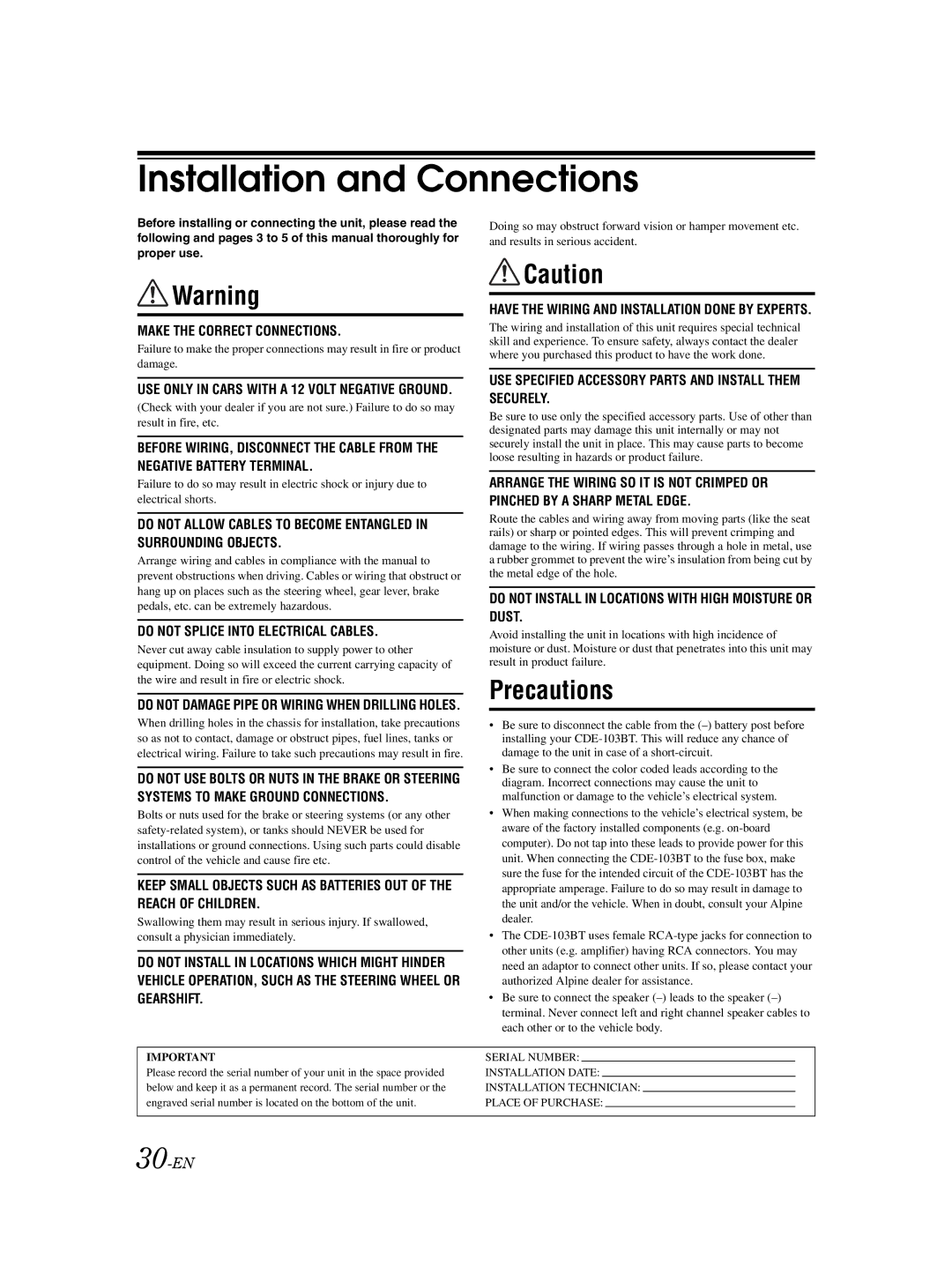 Alpine 68-14470Z98-A owner manual Installation and Connections 