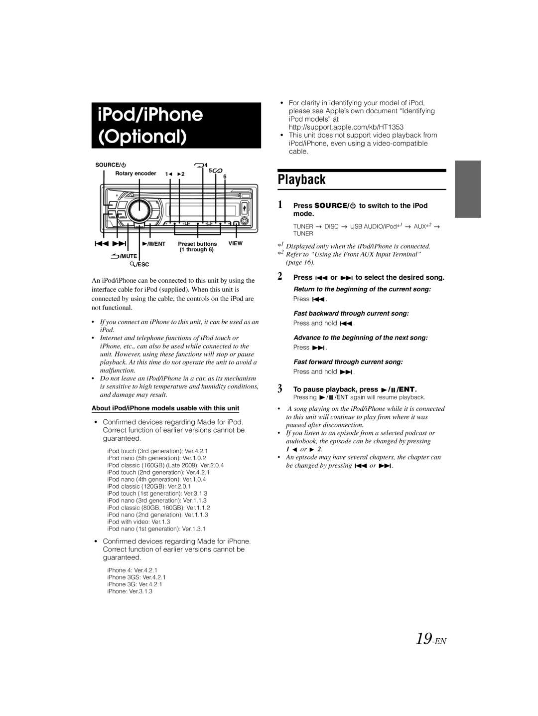 Alpine 68-16909Z79-A, CDE-121 owner manual IPod/iPhone Optional, 19-EN 