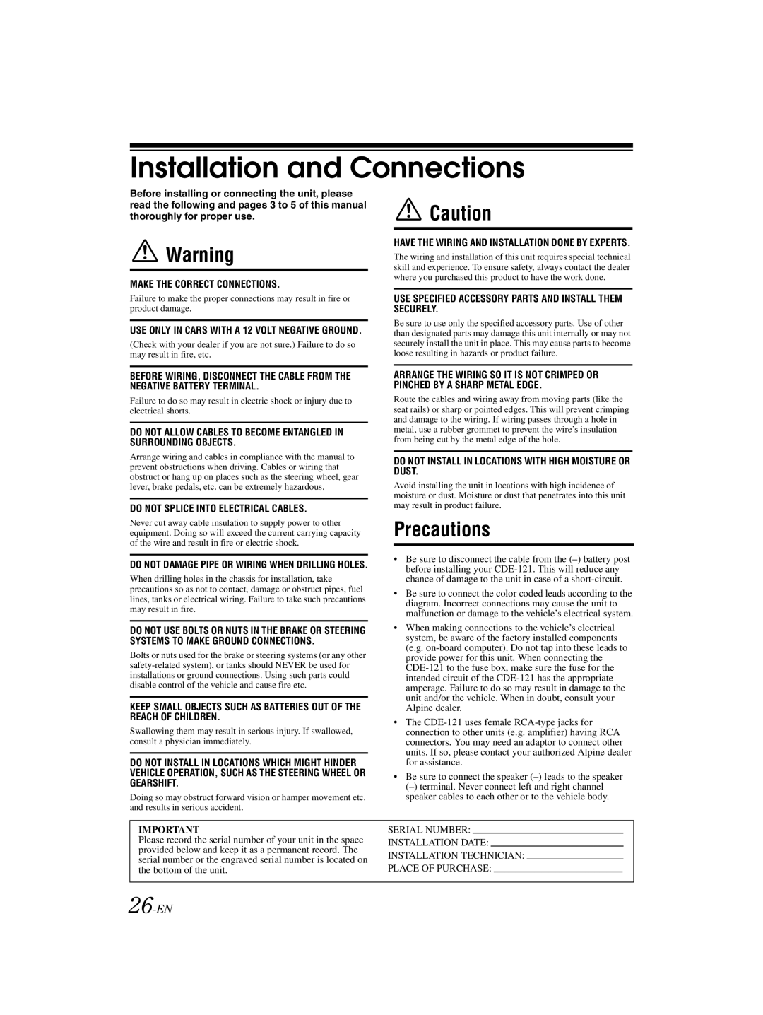 Alpine CDE-121, 68-16909Z79-A owner manual 26-EN 