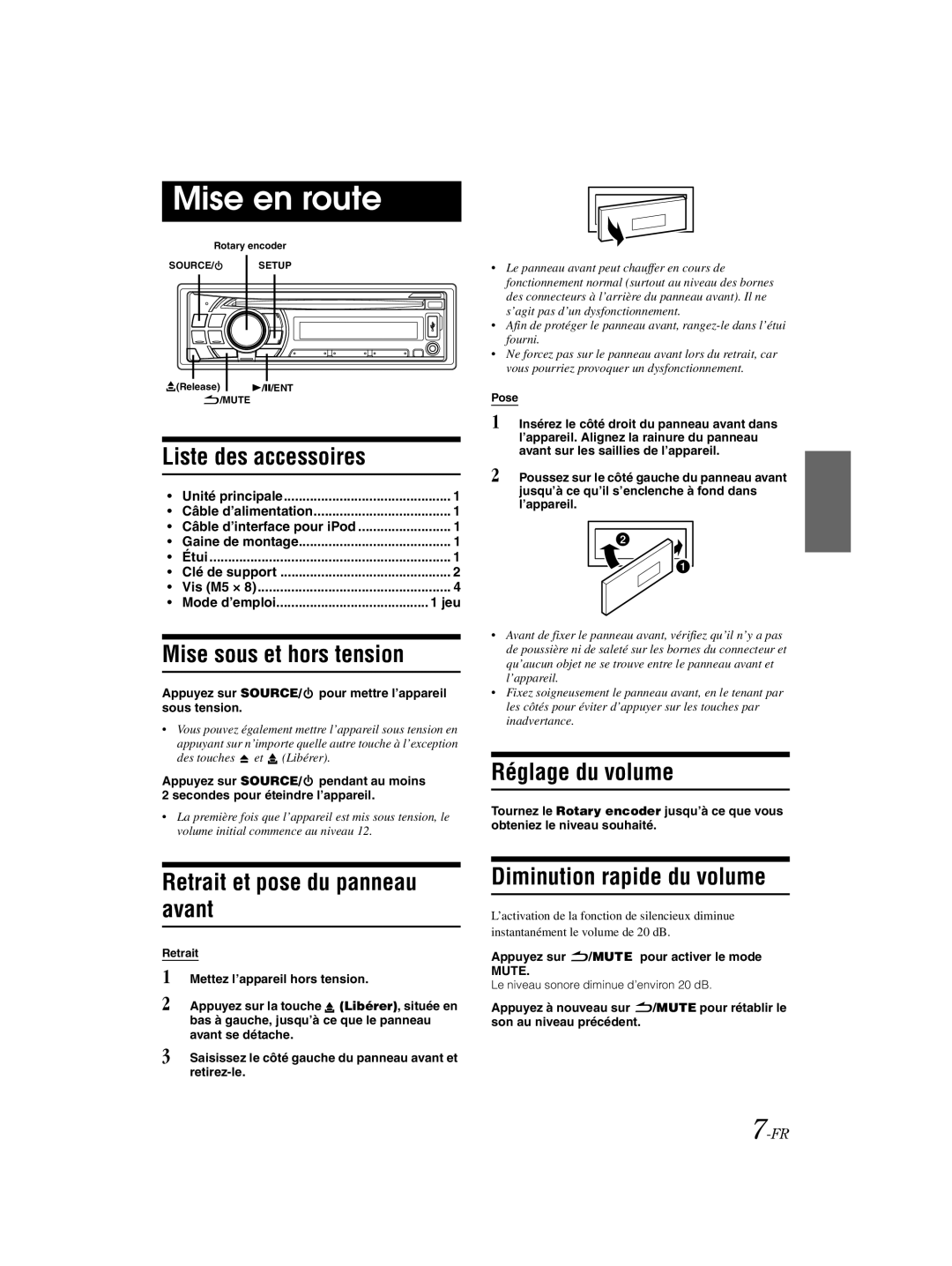 Alpine CDE-121, 68-16909Z79-A owner manual Mise en route 