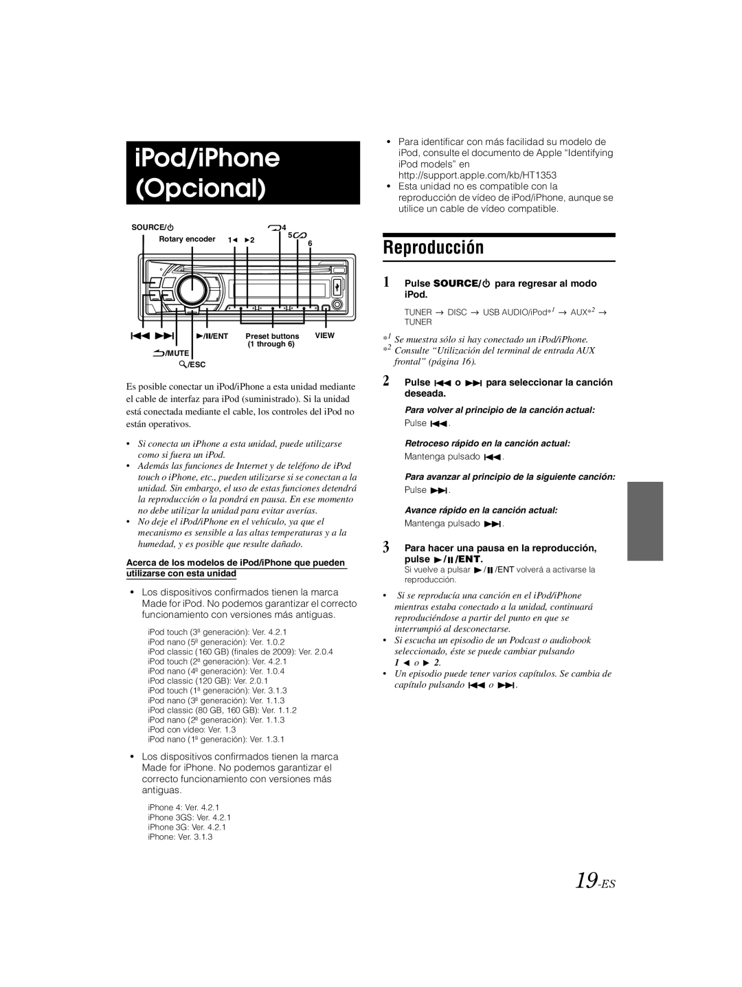 Alpine 68-16909Z79-A, CDE-121 owner manual IPod/iPhone Opcional, 19-ES 