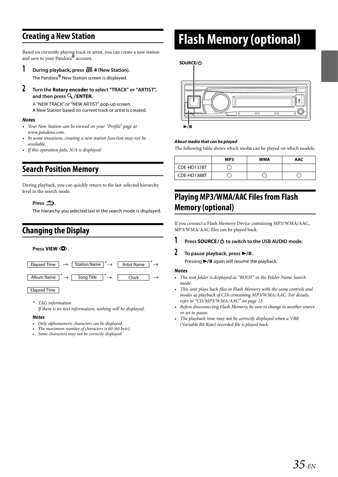 Alpine 68-21627Z10-A owner manual Creating a New Station, Search Position Memory, Changing the Display, 35-EN, Press  