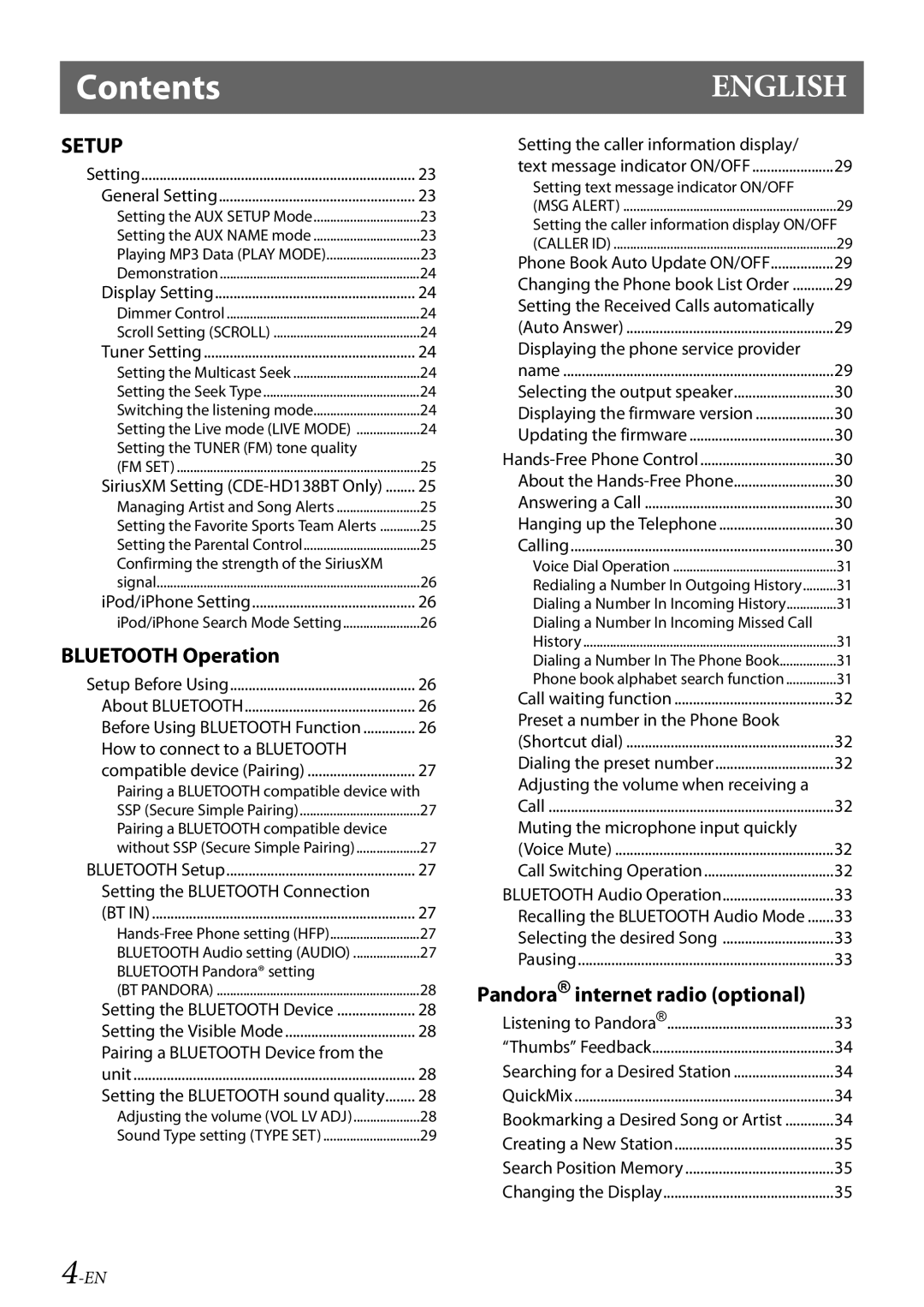 Alpine 68-21627Z10-A owner manual General Setting, Display Setting, SiriusXM Setting CDE-HD138BT Only, IPod/iPhone Setting 