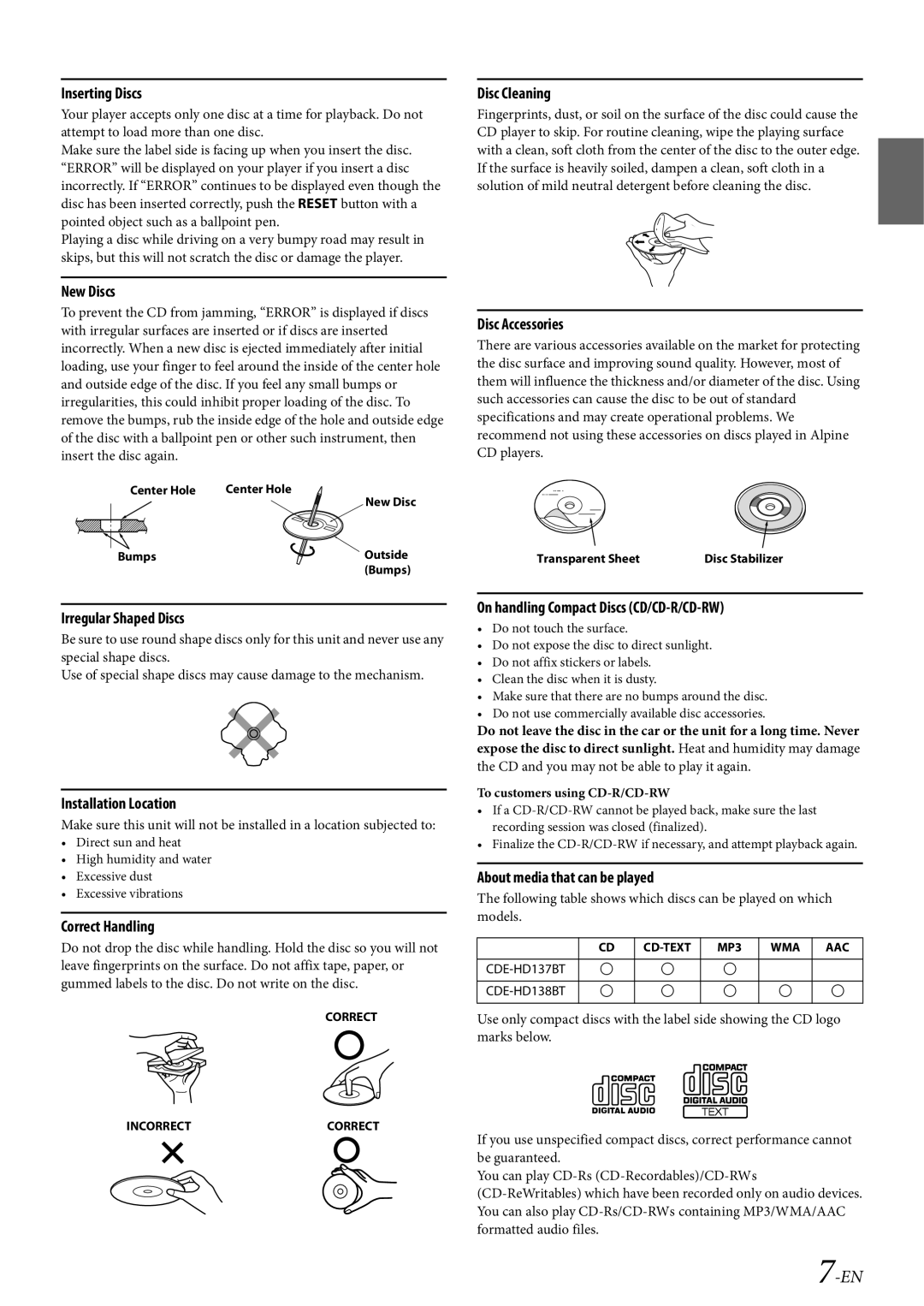 Alpine 68-21627Z10-A owner manual CD and you may not be able to play it again, To customers using CD-R/CD-RW 