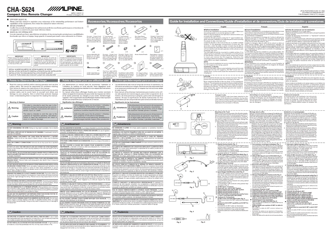 Alpine 45520 owner manual English Français Before Installation Avant Iinstallation, Installation of Shuttle, Ble Fig 