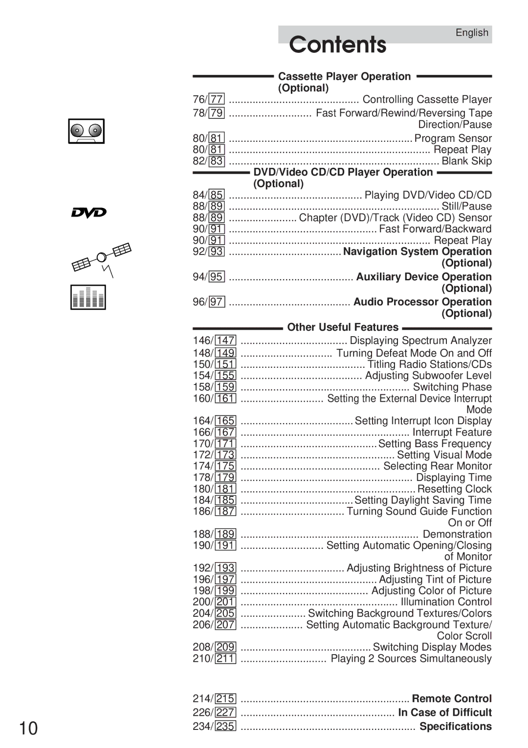 Alpine 68P21523Y62-B Cassette Player Operation Optional, DVD/Video CD/CD Player Operation, Navigation System Operation 